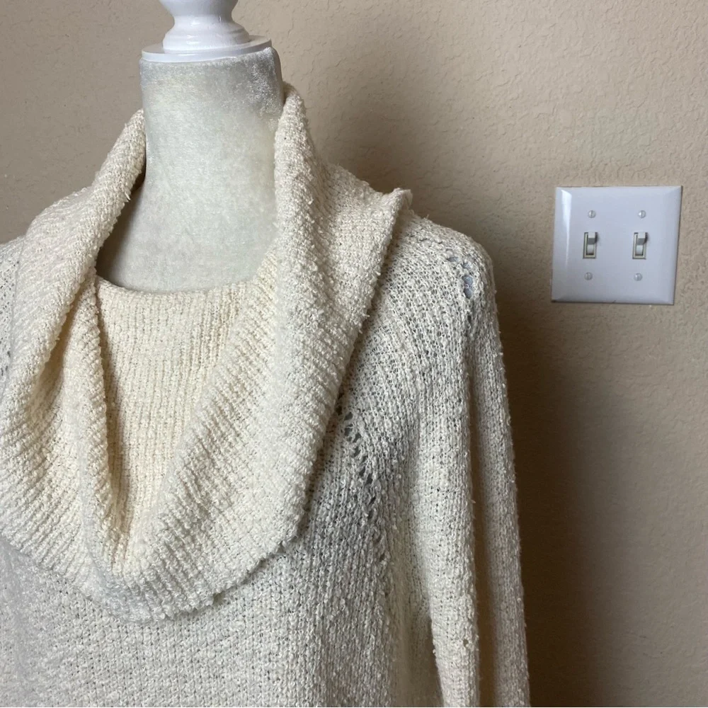 Free People By Your Side Sweater Ivory Cream Cowl Neck Oversized Nubby Sz Small